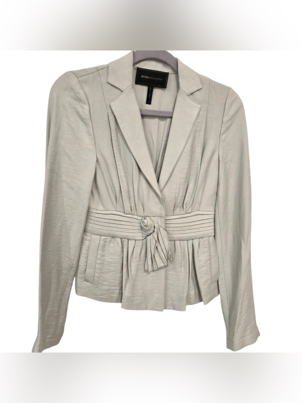 BCBGMaxAzria Light Gray Pleated Tie-Waist Blazer